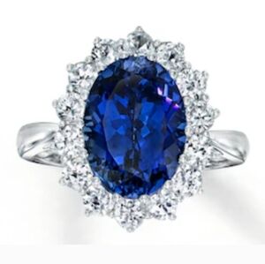 Blue & White Lab-Created Sapphire Ring 10K White Gold